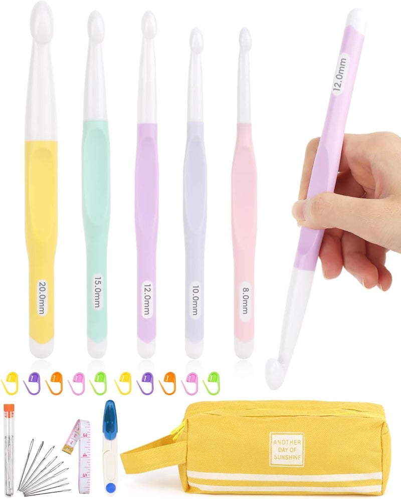 Aeelike Crochet Hooks 8mm, 10mm, 12mm,15mm, 20mm, Ergonomic Crochet Hooks Set with Large Rubber Handle Crocheting Accessories for Chunky Yarn Weaving Blanket DIY Crafts,Ideal Gift - Image 1
